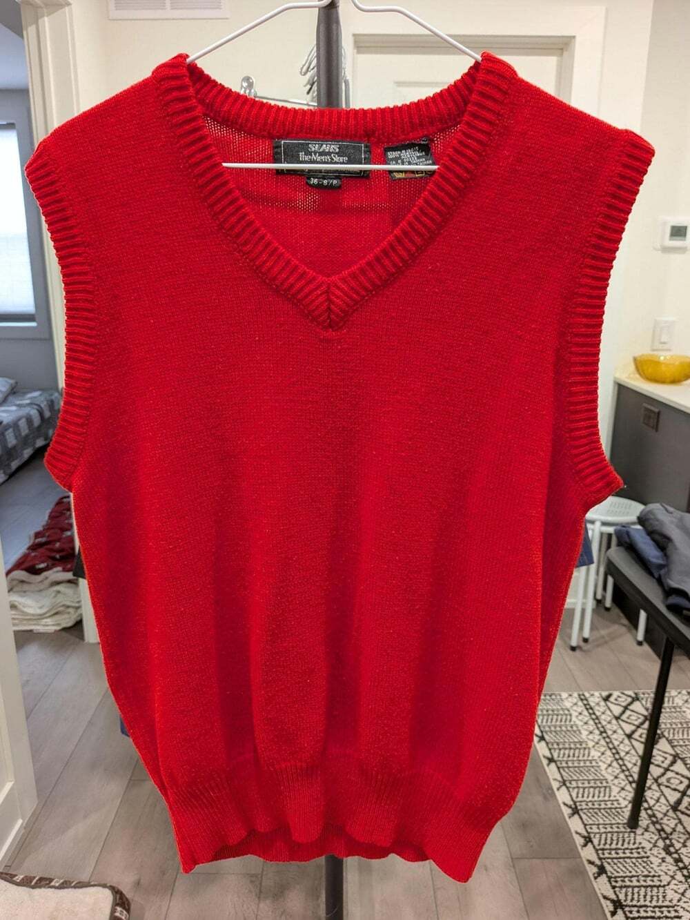 Vintage Sears Red Acrylic V-Neck Sweater Vest – 1980s Preppy Knit Menswear, Men'